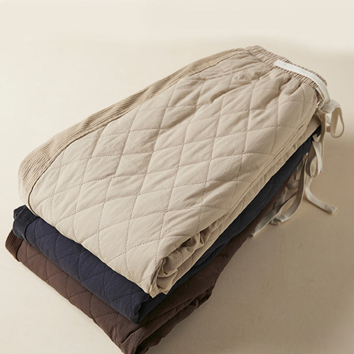 Buddha Stones Diamond Quilted Design Thermal Fleece-Lined Women's Harem Cotton Pants With Pockets - image 29