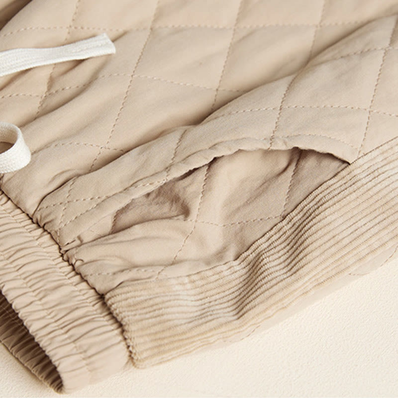 Buddha Stones Diamond Quilted Design Thermal Fleece-Lined Women's Harem Cotton Pants With Pockets - image 14