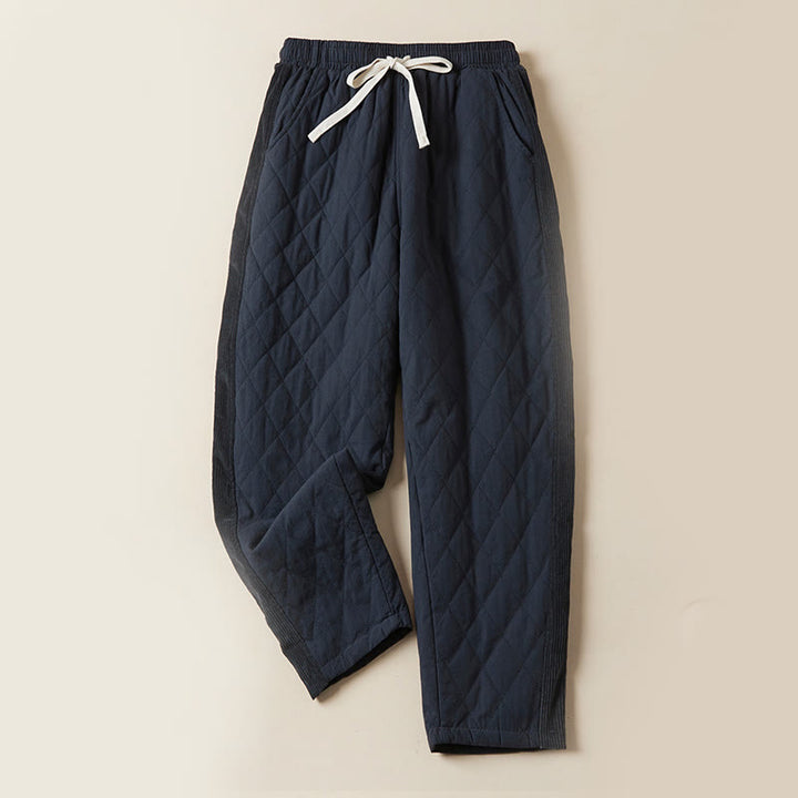 Buddha Stones Diamond Quilted Design Thermal Fleece-Lined Women's Harem Cotton Pants With Pockets - MidnightBlue - US8-10,UK/AU12-14,EU40-42 (2XL) - image 1