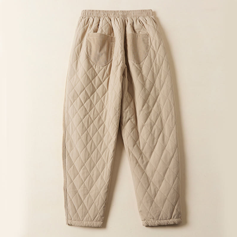 Buddha Stones Diamond Quilted Design Thermal Fleece-Lined Women's Harem Cotton Pants With Pockets - image 11