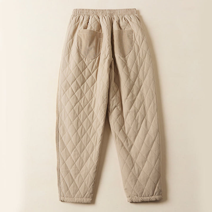 Buddha Stones Diamond Quilted Design Thermal Fleece-Lined Women's Harem Cotton Pants With Pockets - image 11