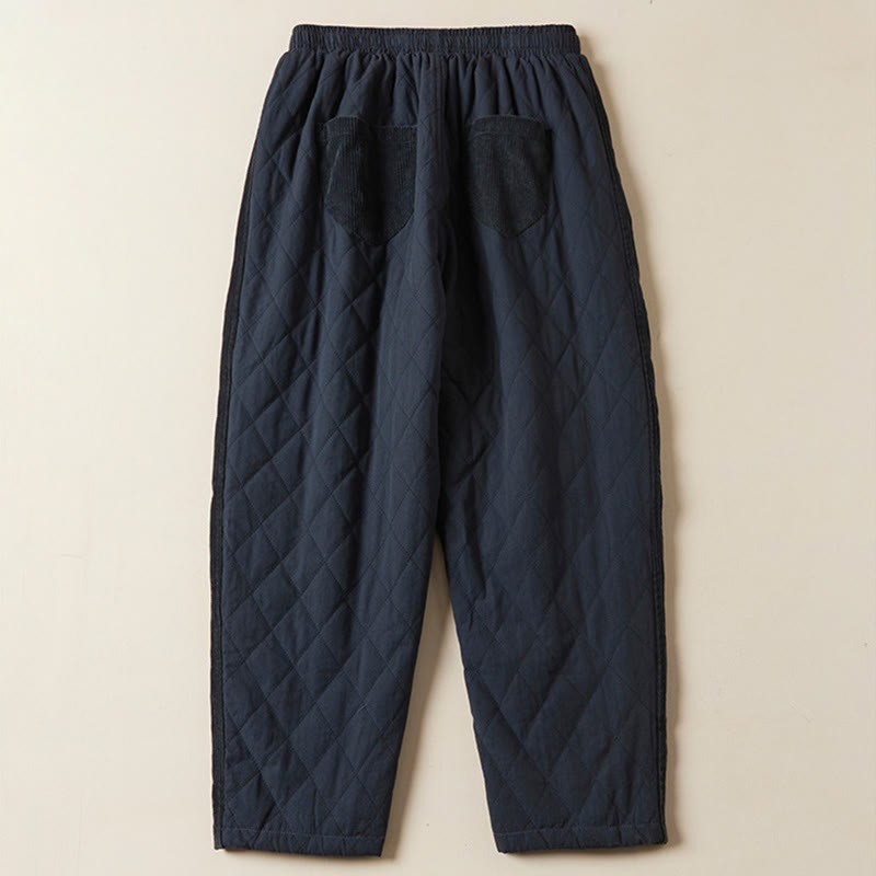 Buddha Stones Diamond Quilted Design Thermal Fleece-Lined Women's Harem Cotton Pants With Pockets - image 2