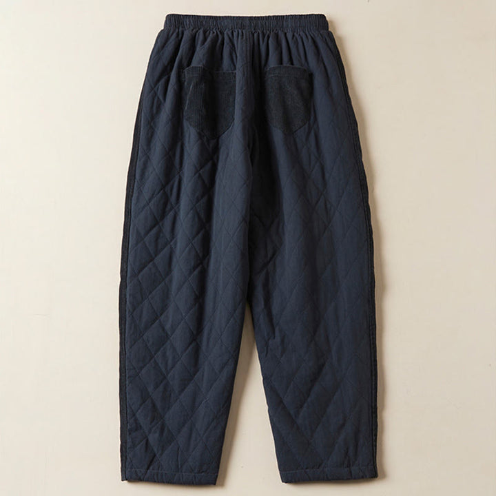 Buddha Stones Diamond Quilted Design Thermal Fleece-Lined Women's Harem Cotton Pants With Pockets - image 2