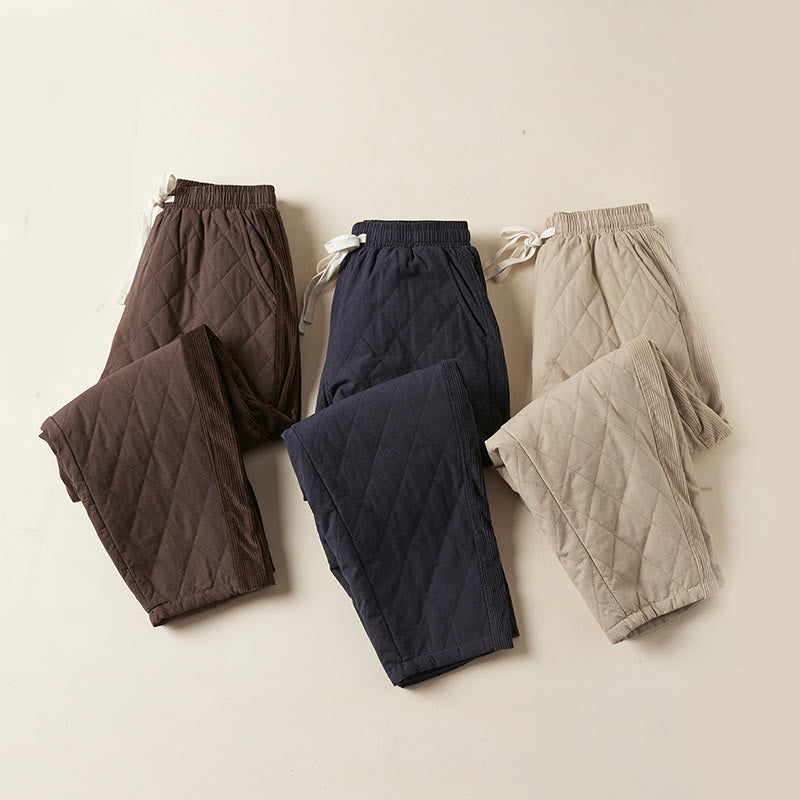 Buddha Stones Diamond Quilted Design Thermal Fleece-Lined Women's Harem Cotton Pants With Pockets - image 28