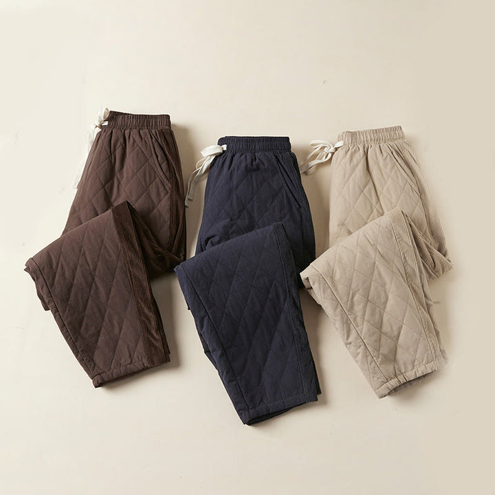 Buddha Stones Diamond Quilted Design Thermal Fleece-Lined Women's Harem Cotton Pants With Pockets - image 28