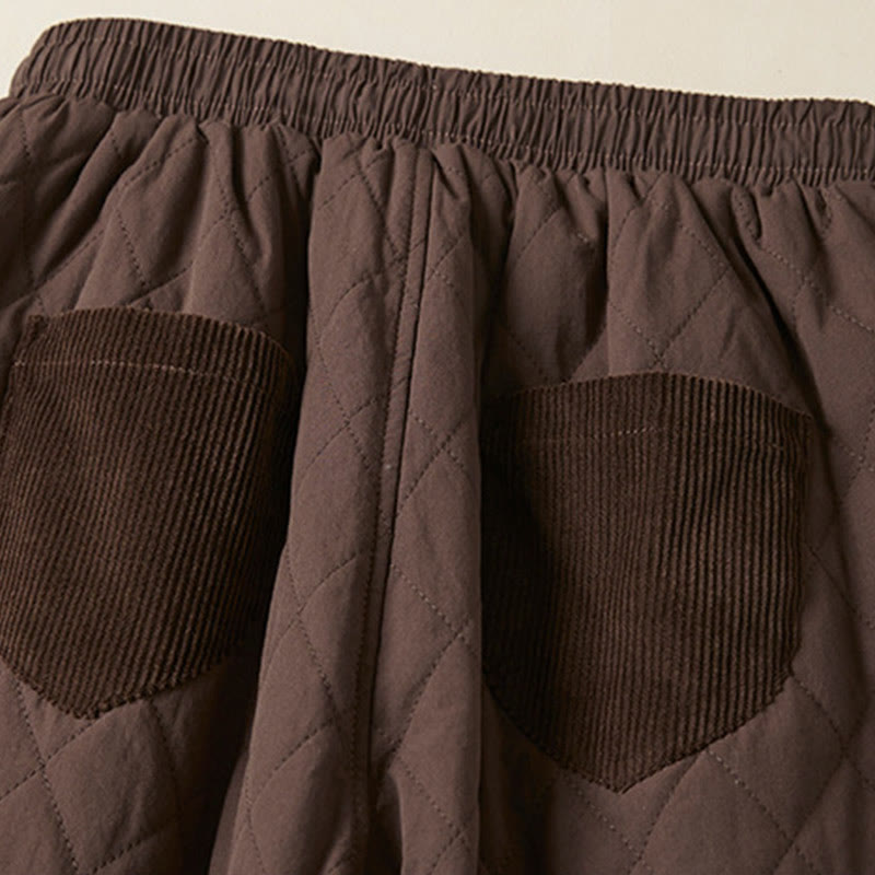 Buddha Stones Diamond Quilted Design Thermal Fleece-Lined Women's Harem Cotton Pants With Pockets - image 22