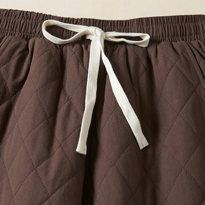 Buddha Stones Diamond Quilted Design Thermal Fleece-Lined Women's Harem Cotton Pants With Pockets - image 21