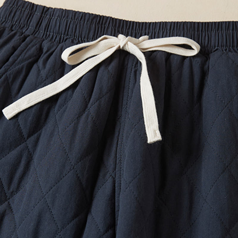 Buddha Stones Diamond Quilted Design Thermal Fleece-Lined Women's Harem Cotton Pants With Pockets - image 3