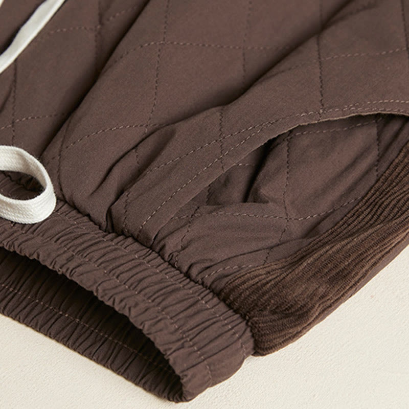 Buddha Stones Diamond Quilted Design Thermal Fleece-Lined Women's Harem Cotton Pants With Pockets - image 23