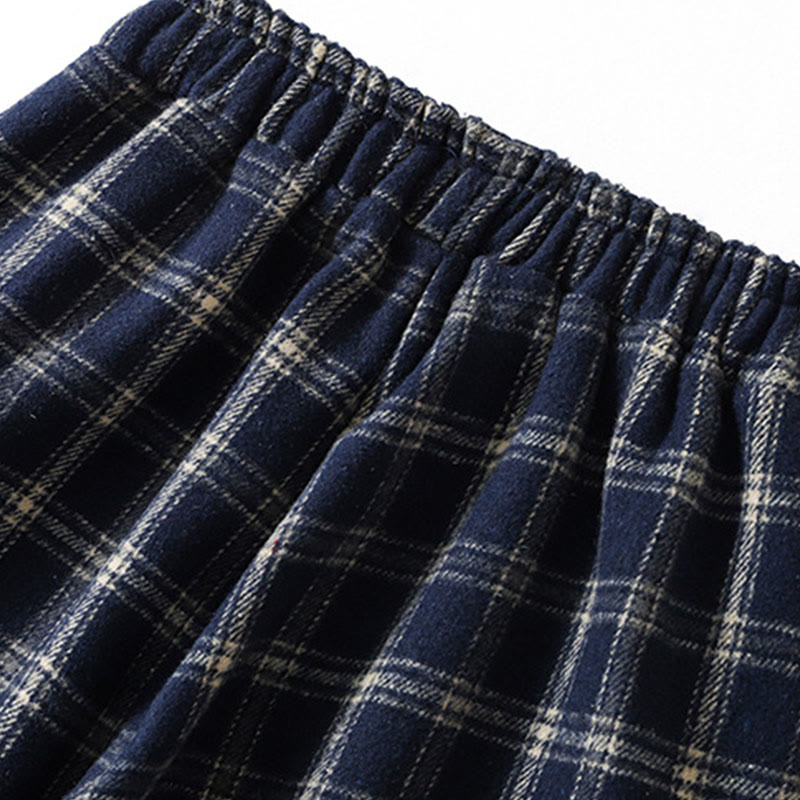 Buddha Stones Retro Plaid Pattern Women's Fleece-Lined Harem Cotton Pants With Pockets - image 6