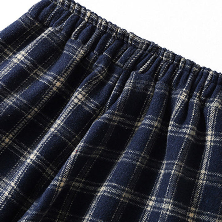 Buddha Stones Retro Plaid Pattern Women's Fleece-Lined Harem Cotton Pants With Pockets - image 6