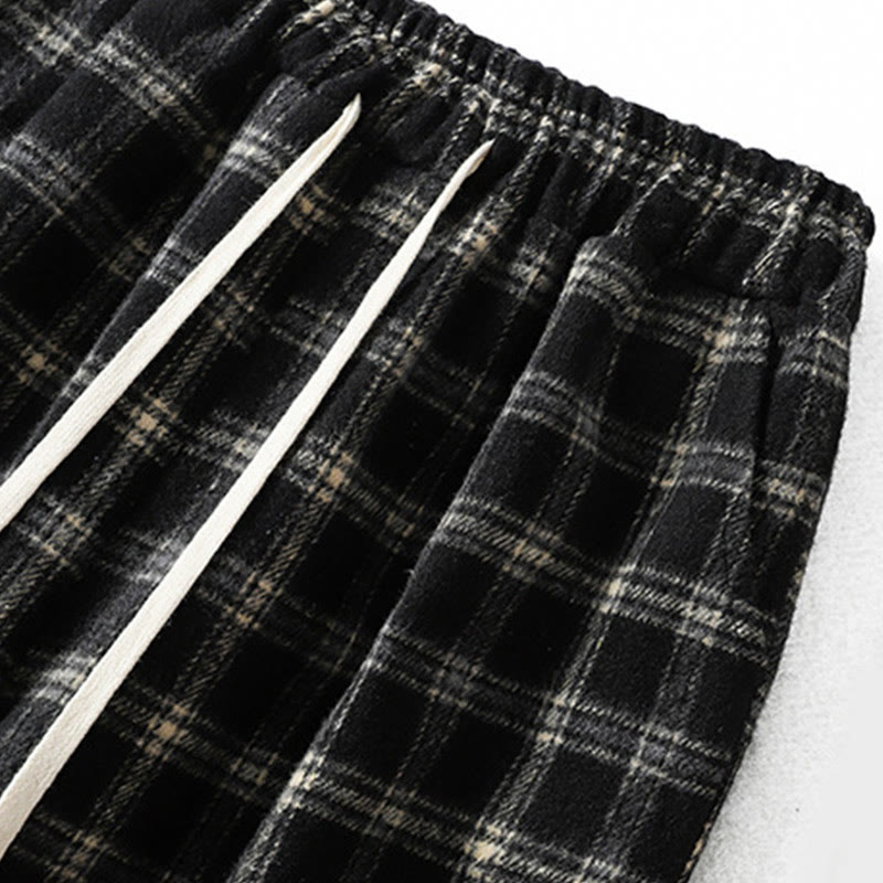 Buddha Stones Retro Plaid Pattern Women's Fleece-Lined Harem Cotton Pants With Pockets - image 14