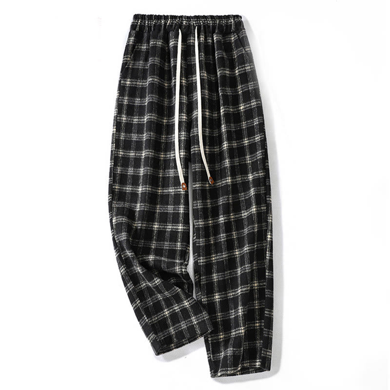 Buddha Stones Retro Plaid Pattern Women's Fleece-Lined Harem Cotton Pants With Pockets - Black - US8-10,UK/AU12-14,EU40-42 (2XL) - image 10