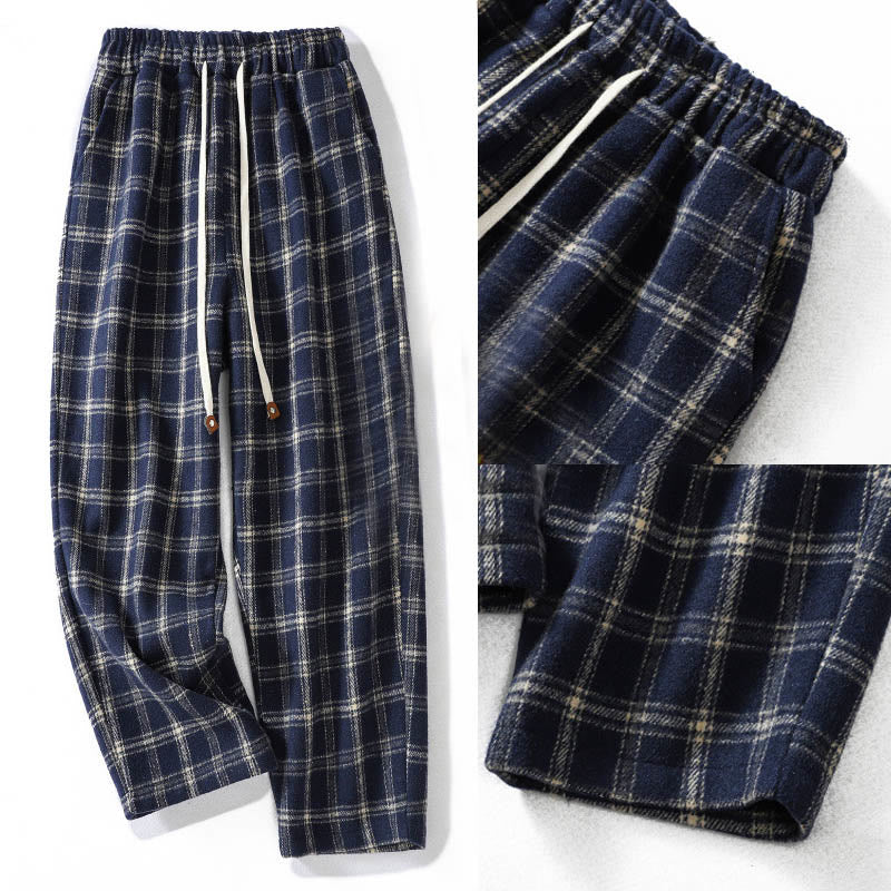 Buddha Stones Retro Plaid Pattern Women's Fleece-Lined Harem Cotton Pants With Pockets - image 9