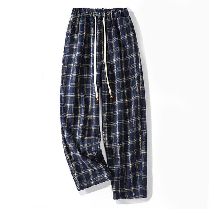 Buddha Stones Retro Plaid Pattern Women's Fleece-Lined Harem Cotton Pants With Pockets - MidnightBlue - US8-10,UK/AU12-14,EU40-42 (2XL) - image 1