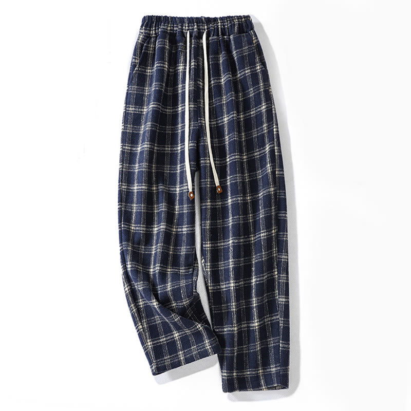 Buddha Stones Retro Plaid Pattern Women's Fleece-Lined Harem Cotton Pants With Pockets - MidnightBlue - US8-10,UK/AU12-14,EU40-42 (2XL) - image 1