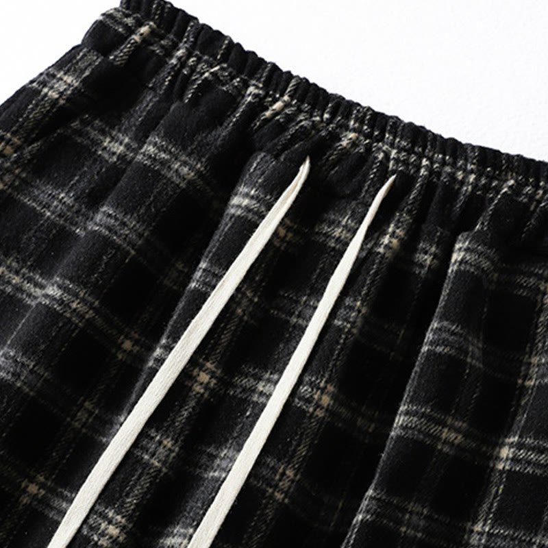 Buddha Stones Retro Plaid Pattern Women's Fleece-Lined Harem Cotton Pants With Pockets - image 12