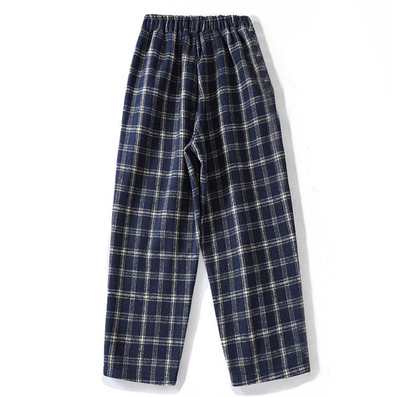 Buddha Stones Retro Plaid Pattern Women's Fleece-Lined Harem Cotton Pants With Pockets - image 2
