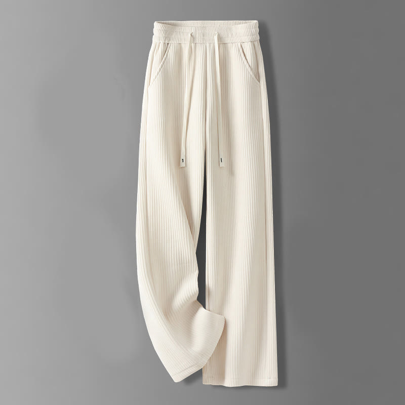 Buddha Stones Casual Solid Color Women's Wide Leg Corduroy Cotton Fleece-Lined Pants With Pockets - Beige - US12,UK/AU16,EU44 (3XL) - image 2