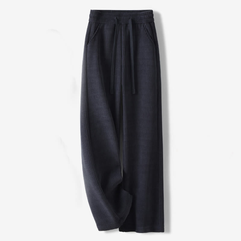 Buddha Stones Casual Solid Color Women's Wide Leg Corduroy Cotton Fleece-Lined Pants With Pockets - MidnightBlue - US12,UK/AU16,EU44 (3XL) - image 1