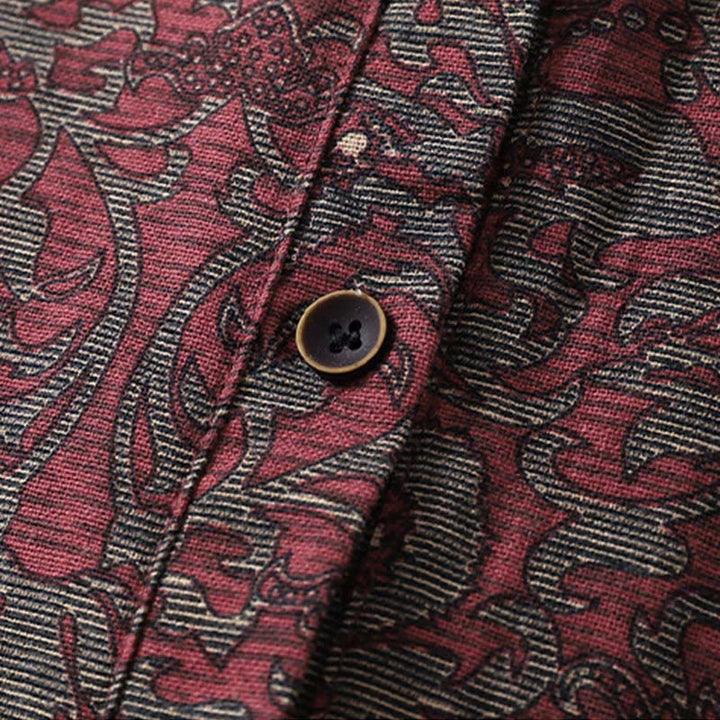 Buddha Stones Brown Printing Floral Pattern Lapel Cotton Linen Long Sleeve Midi Dress With Pockets - image 7