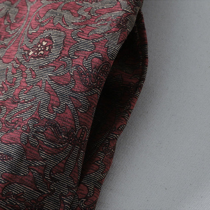 Buddha Stones Brown Printing Floral Pattern Lapel Cotton Linen Long Sleeve Midi Dress With Pockets - image 8