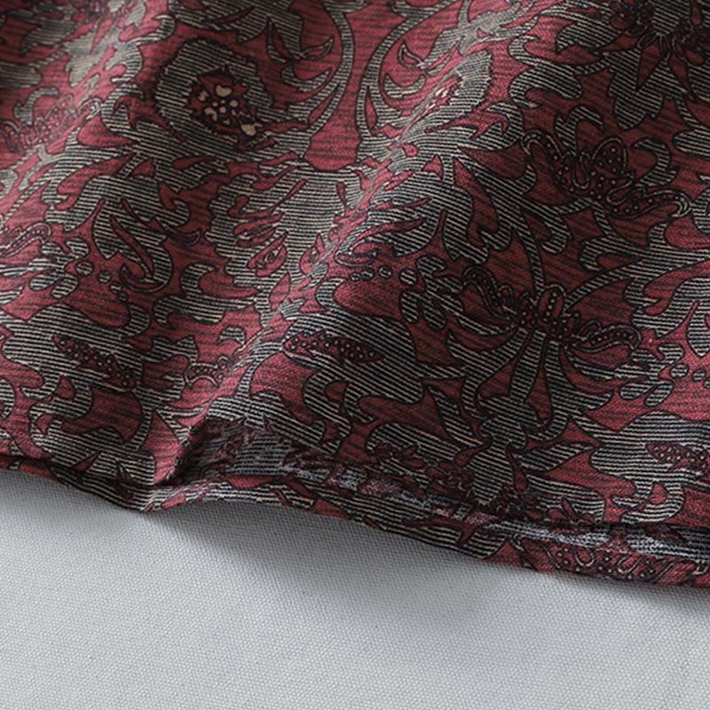 Buddha Stones Brown Printing Floral Pattern Lapel Cotton Linen Long Sleeve Midi Dress With Pockets - image 11