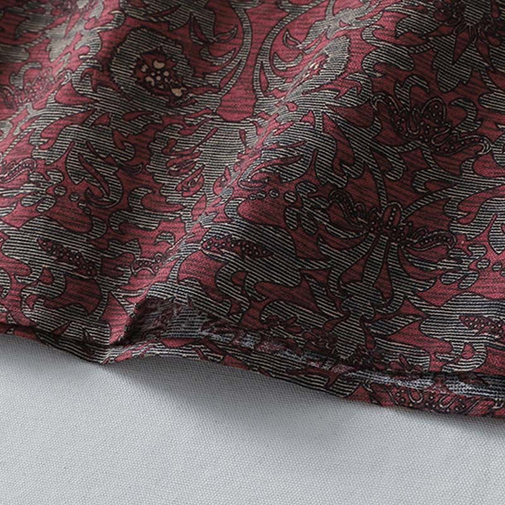 Buddha Stones Brown Printing Floral Pattern Lapel Cotton Linen Long Sleeve Midi Dress With Pockets - image 11