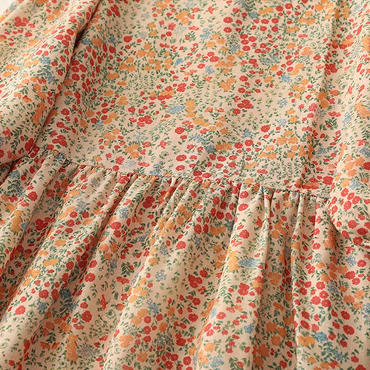 Buddha Stones Casual Floral Lace Crew Neck Balloon Long Sleeve Cotton Linen Midi Dress With Pockets - image 9