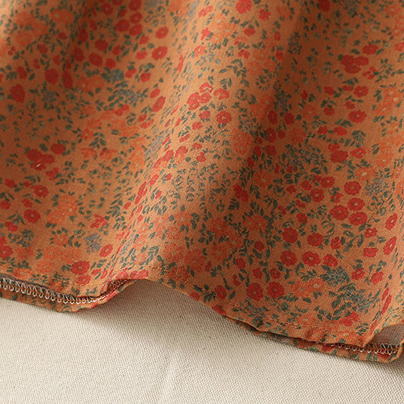 Buddha Stones Casual Floral Lace Crew Neck Balloon Long Sleeve Cotton Linen Midi Dress With Pockets - image 4