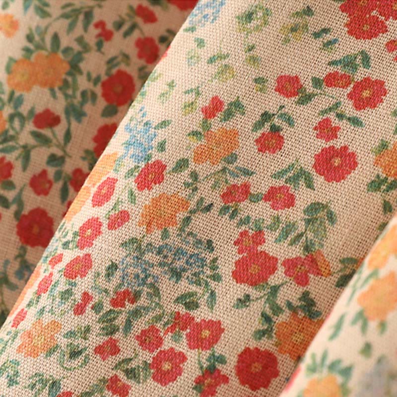 Buddha Stones Casual Floral Lace Crew Neck Balloon Long Sleeve Cotton Linen Midi Dress With Pockets - image 11