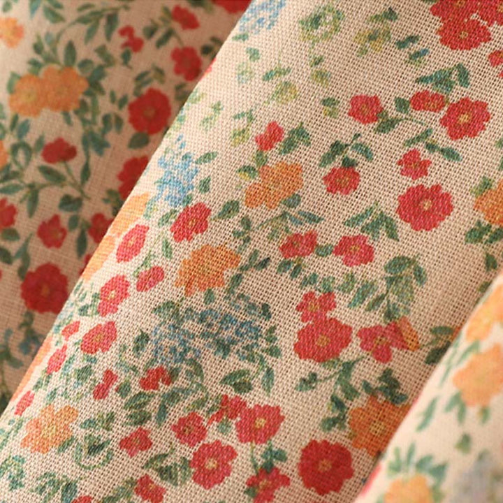 Buddha Stones Casual Floral Lace Crew Neck Balloon Long Sleeve Cotton Linen Midi Dress With Pockets - image 11