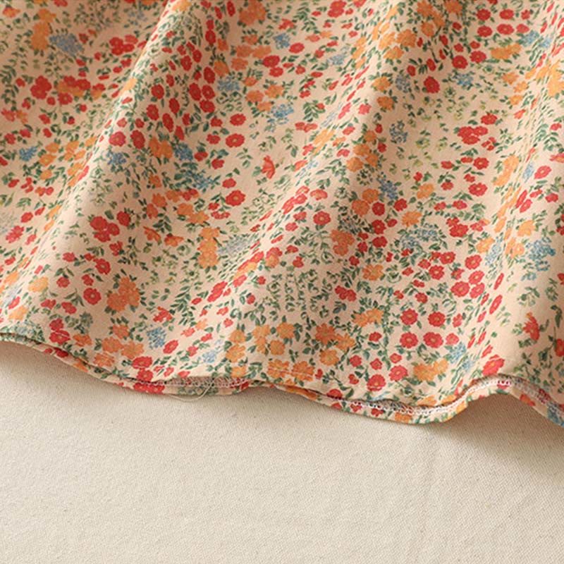 Buddha Stones Casual Floral Lace Crew Neck Balloon Long Sleeve Cotton Linen Midi Dress With Pockets - image 13