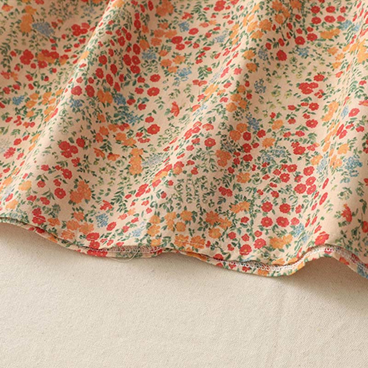 Buddha Stones Casual Floral Lace Crew Neck Balloon Long Sleeve Cotton Linen Midi Dress With Pockets - image 13