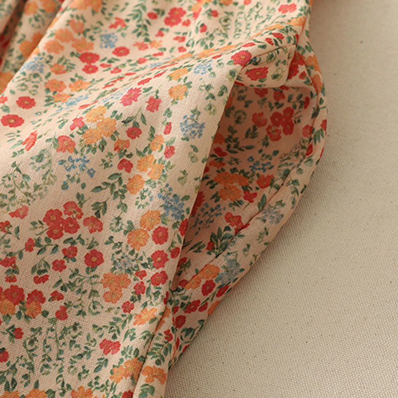 Buddha Stones Casual Floral Lace Crew Neck Balloon Long Sleeve Cotton Linen Midi Dress With Pockets - image 10