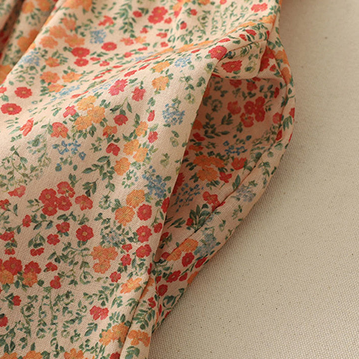 Buddha Stones Casual Floral Lace Crew Neck Balloon Long Sleeve Cotton Linen Midi Dress With Pockets - image 10