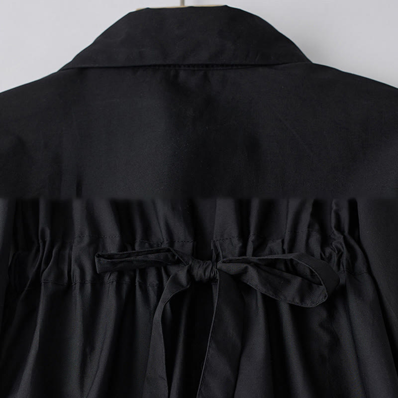 Buddha Stones Printing Irregular Lines Long Sleeve Lace-up Lapel Cotton Midi Dress With Pockets - image 4