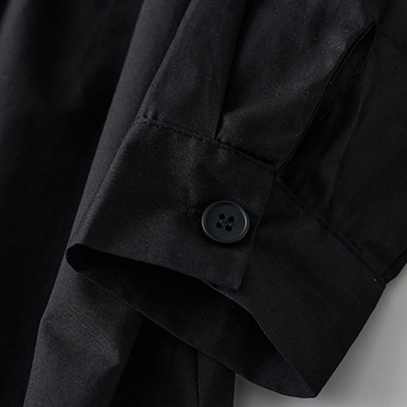 Buddha Stones Printing Irregular Lines Long Sleeve Lace-up Lapel Cotton Midi Dress With Pockets - image 7