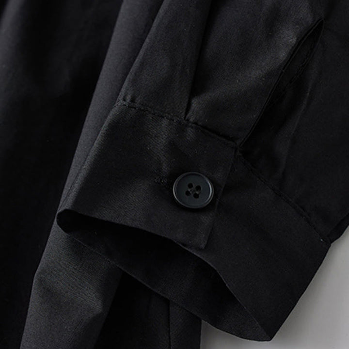 Buddha Stones Printing Irregular Lines Long Sleeve Lace-up Lapel Cotton Midi Dress With Pockets - image 7