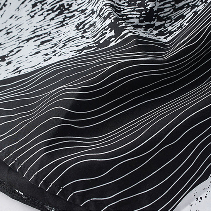 Buddha Stones Printing Irregular Lines Long Sleeve Lace-up Lapel Cotton Midi Dress With Pockets - image 9