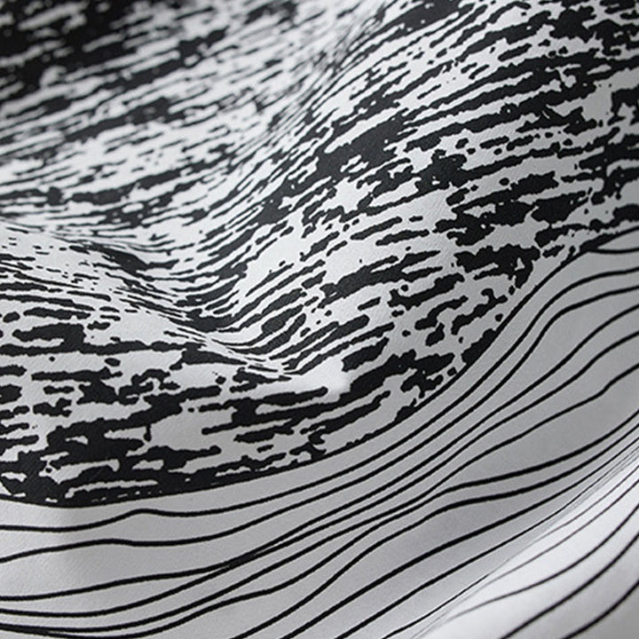 Buddha Stones Printing Irregular Lines Long Sleeve Lace-up Lapel Cotton Midi Dress With Pockets - image 15