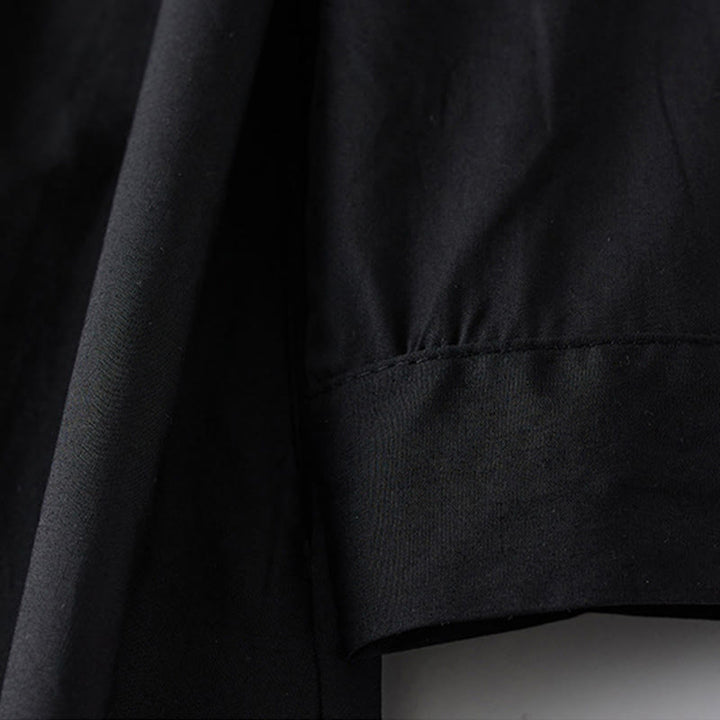 Buddha Stones Printing Irregular Lines Long Sleeve Lace-up Lapel Cotton Midi Dress With Pockets - image 5