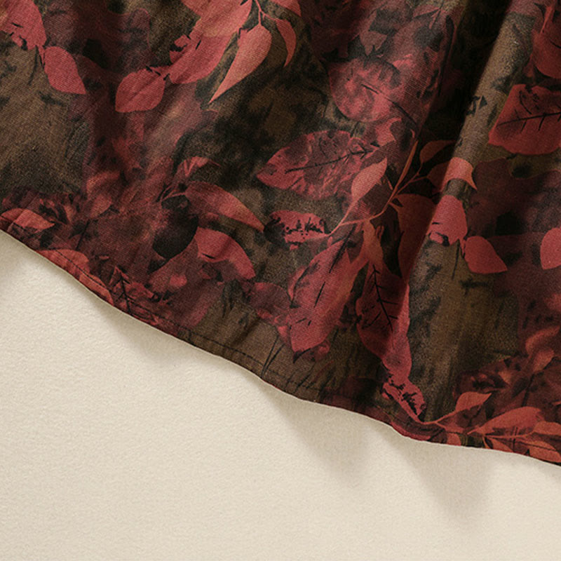 Buddha Stones Printing Drawstring Frog-Button Cotton Linen Long Sleeve Midi Dress With Pockets - image 19