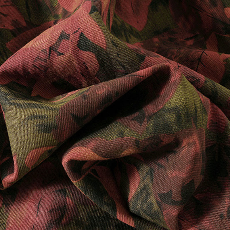 Buddha Stones Printing Drawstring Frog-Button Cotton Linen Long Sleeve Midi Dress With Pockets - image 17