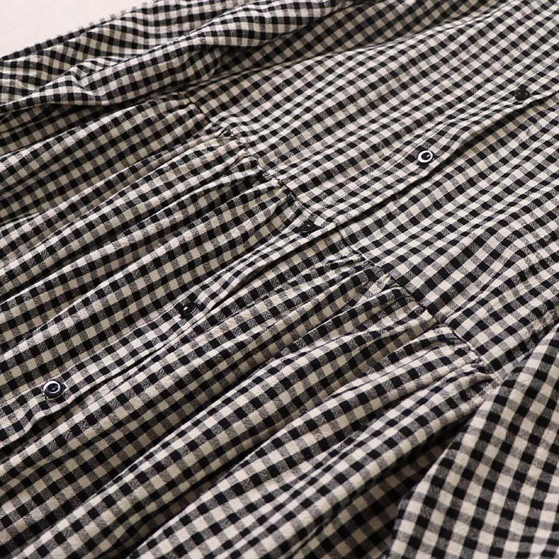 Buddha Stones Long Sleeve Plaid Simple Buttons Ruffled Design Cotton Linen Midi Dress With Pockets - image 14