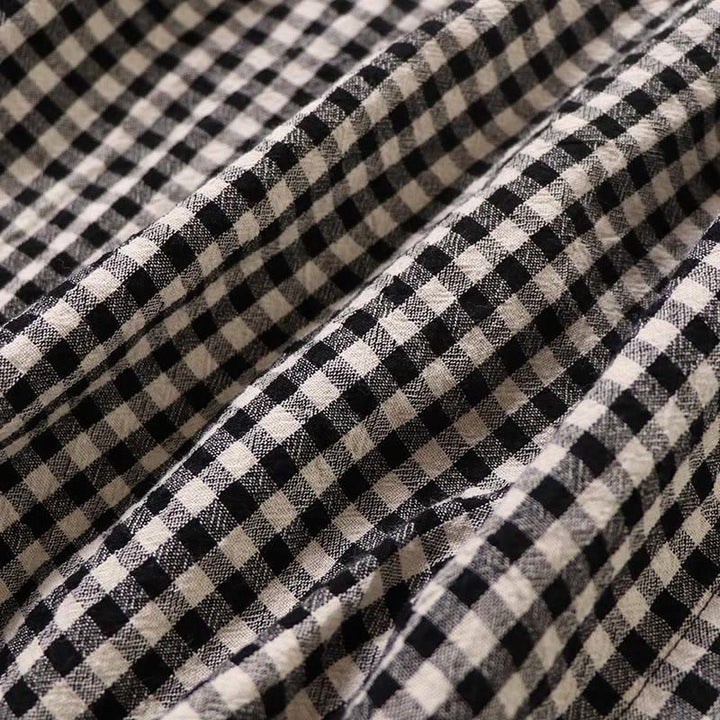 Buddha Stones Long Sleeve Plaid Simple Buttons Ruffled Design Cotton Linen Midi Dress With Pockets - image 16