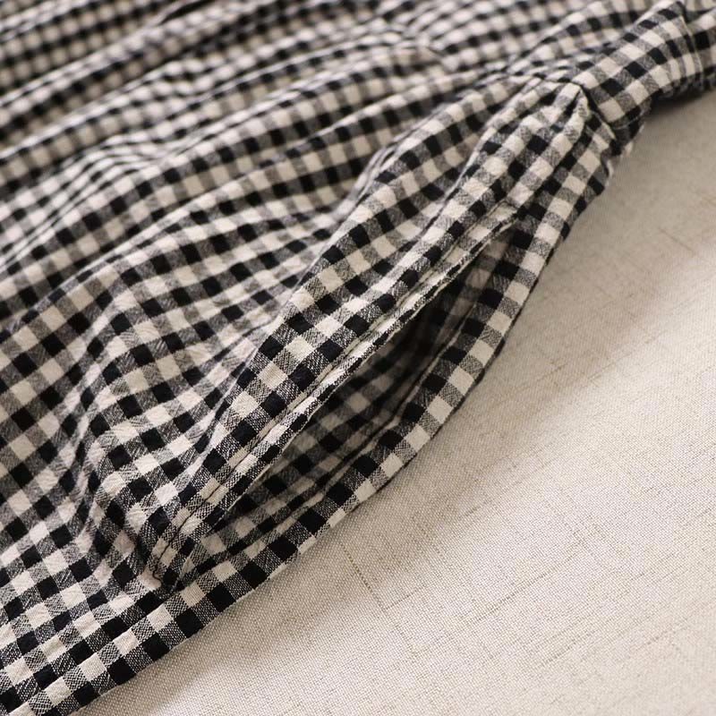 Buddha Stones Long Sleeve Plaid Simple Buttons Ruffled Design Cotton Linen Midi Dress With Pockets - image 18