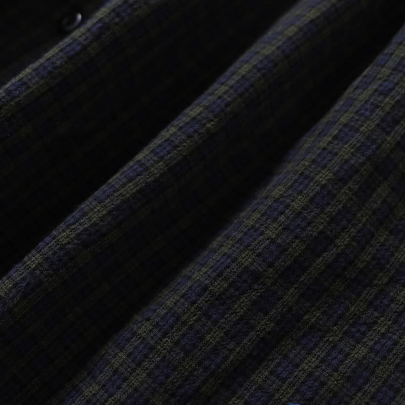 Buddha Stones Long Sleeve Plaid Simple Buttons Ruffled Design Cotton Linen Midi Dress With Pockets - image 3