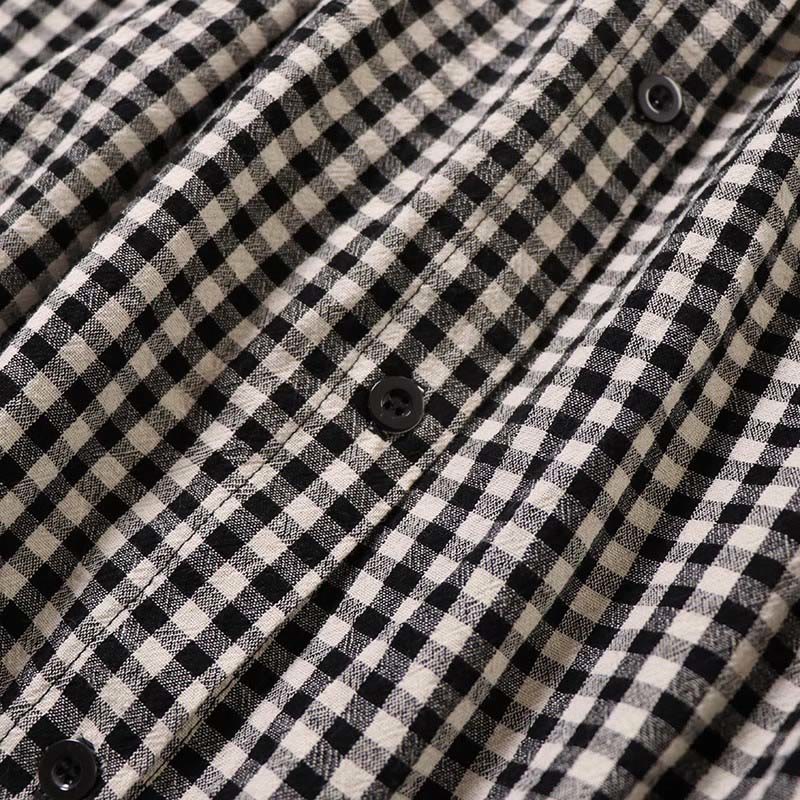 Buddha Stones Long Sleeve Plaid Simple Buttons Ruffled Design Cotton Linen Midi Dress With Pockets - image 15