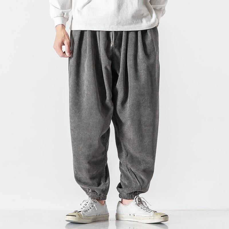 Buddha Stones Casual Pure Color Men's Drawstring Corduroy Harem Ankle-Length Pants With Pockets - DarkGray - US/UK/AU46,EU56 (5XL) - image 1